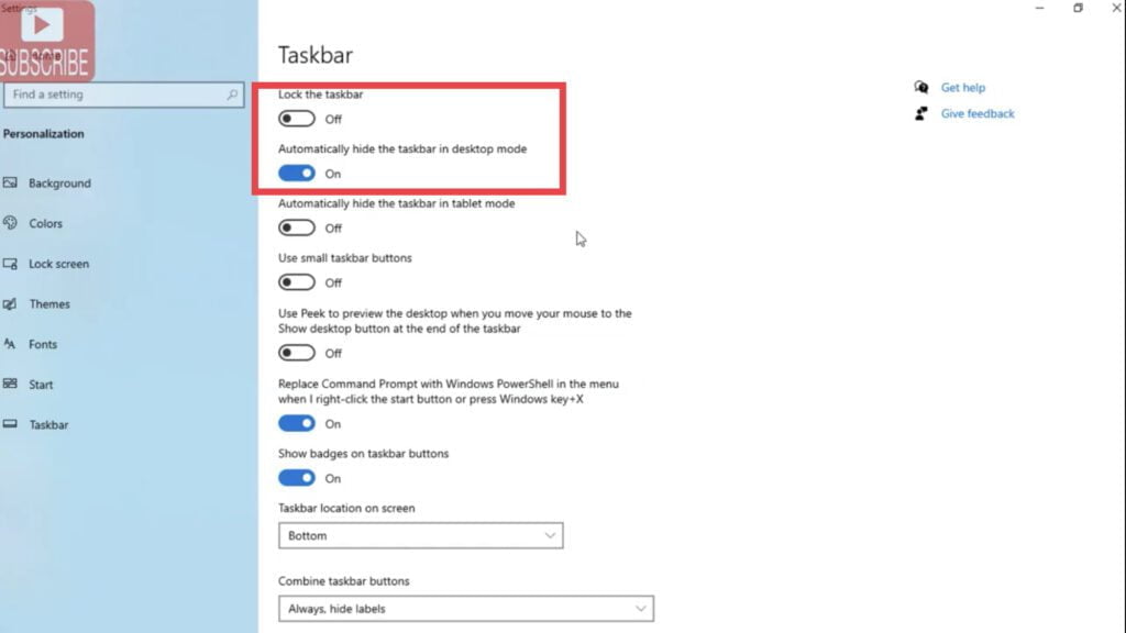 Как убрать taskbar в windows 10