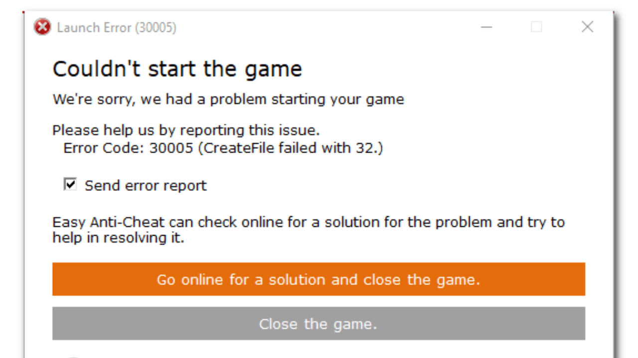 Failed to create file. EASYANTICHEAT ошибка. Ошибка 30005 EASYANTICHEAT. Ошибка ФОРТНАЙТ 30005. EASYANTICHEAT ошибка запуска.